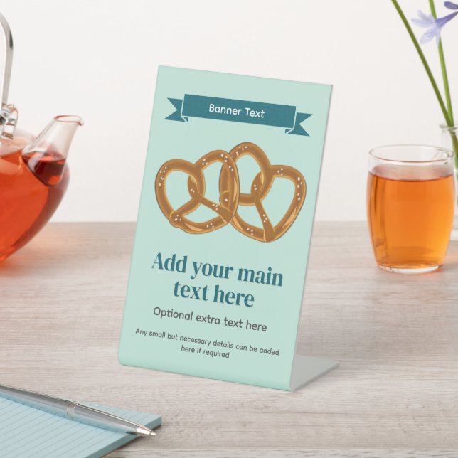 Pretzel Party Theme - Salty Snacks and Your Text Pedestal Sign (In SItu)