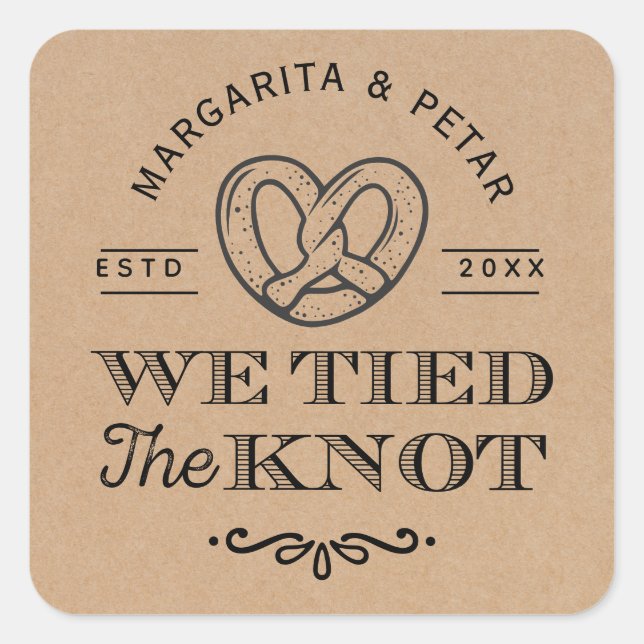 Pretzel We Tied The Knot Thank You Wedding Kraft  Square Sticker (Front)