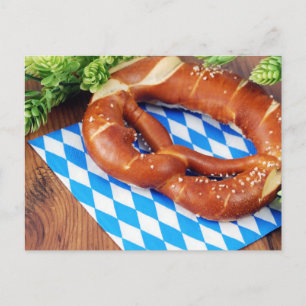 Pretzel with bavarian napkin. Octoberfest Postcard