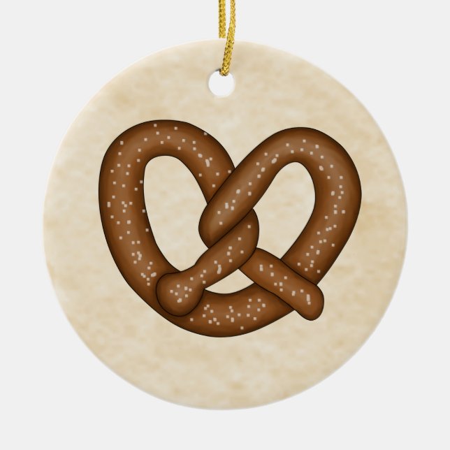 Pretzel with Beige Bkgd Ornament (Front)