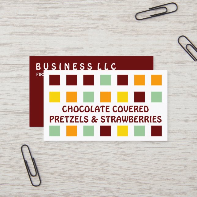 PRETZELS and STRAWBERRIES (mod squares) Business Card (Front/Back In Situ)