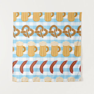 Pretzels beer sausage lined up seamless vintage il tapestry
