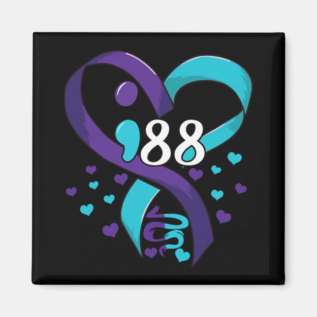 Prevention Awareness 988 Heart Teal And Purple  Magnet (Front)