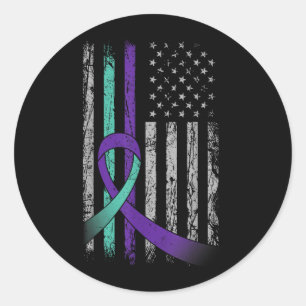 Prevention Awareness Aamerica Flag Teal Purple Classic Round Sticker