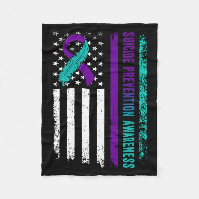 Prevention Awareness Aamerican Flag Ribbon Support Fleece Blanket (Front)