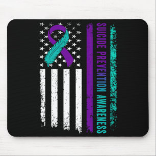 Prevention Awareness Aamerican Flag Ribbon Support Mouse Pad