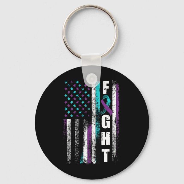 Prevention Awareness American Flag Distress  Key Ring (Front)