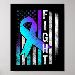 Prevention Awareness Fight Usa Flag Teal And Purpl Poster