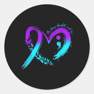 Prevention Awareness Heart Teal And Purple Ribbon Classic Round Sticker