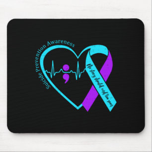 Prevention Awareness Heart Teal And Purple Ribbon Mouse Pad