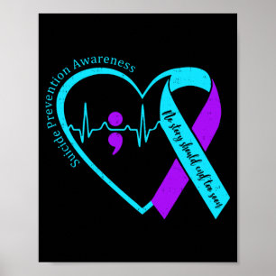 Prevention Awareness Heart Teal And Purple Ribbon Poster