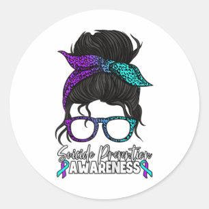 Prevention Awareness Messy Bun Women Classic Round Sticker