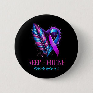 Prevention Awareness Purple And Teal Feather 6 Cm Round Badge