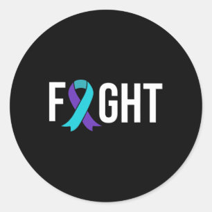 Prevention Awareness Purple Teal Ribbon  Classic Round Sticker