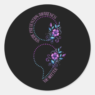 Prevention Awareness Semicolon And Flower Design Classic Round Sticker