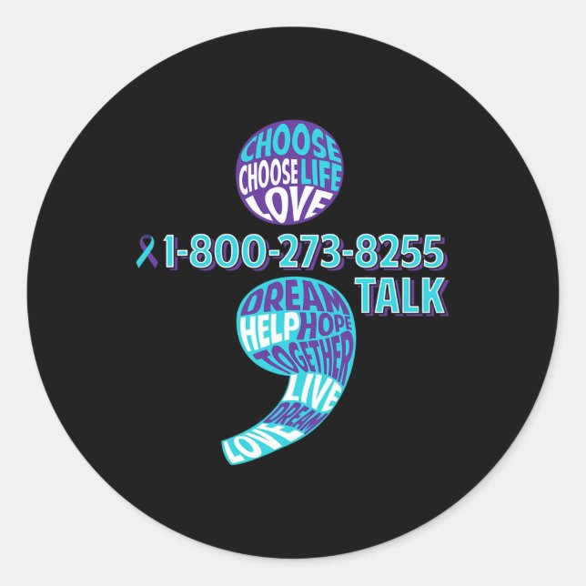Prevention Awareness Semicolon Prevent Suicide  Classic Round Sticker (Front)