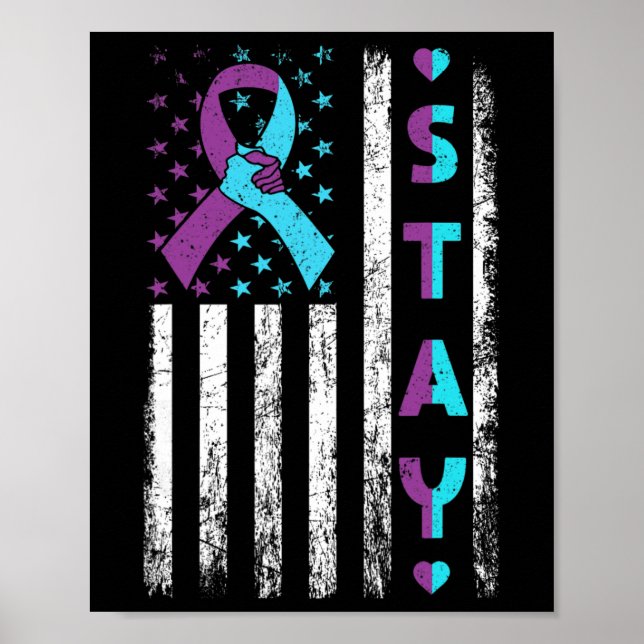 Prevention Awareness Stay Pink And Teal Ribbon Fla Poster (Front)