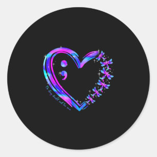 Prevention awareness teal purple heart dragonfly classic round sticker