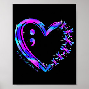 Prevention awareness teal purple heart dragonfly poster