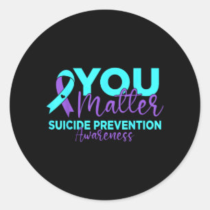 Prevention Awareness Teal Purple Ribbon Important Classic Round Sticker