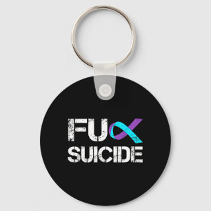 Prevention Awareness Teal Purple Ribbon Men Women Key Ring
