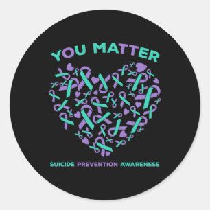 Prevention Awareness Teal Purple Ribbon You Proble Classic Round Sticker