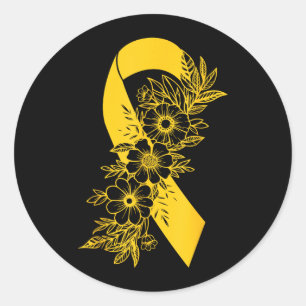 Prevention Awareness Yellow Ribbon Floral Flower Classic Round Sticker