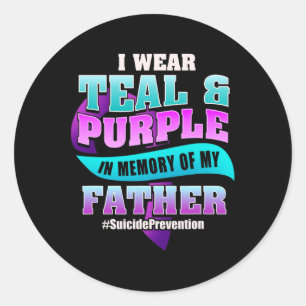 Prevention For Father Teal Purple Ribbon Classic Round Sticker