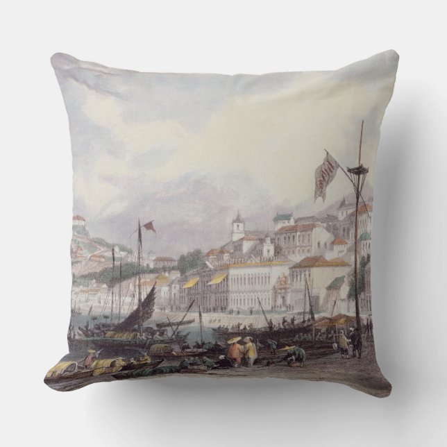 Pria Grande, Macao, c.1850 (colour litho) Cushion (Front)