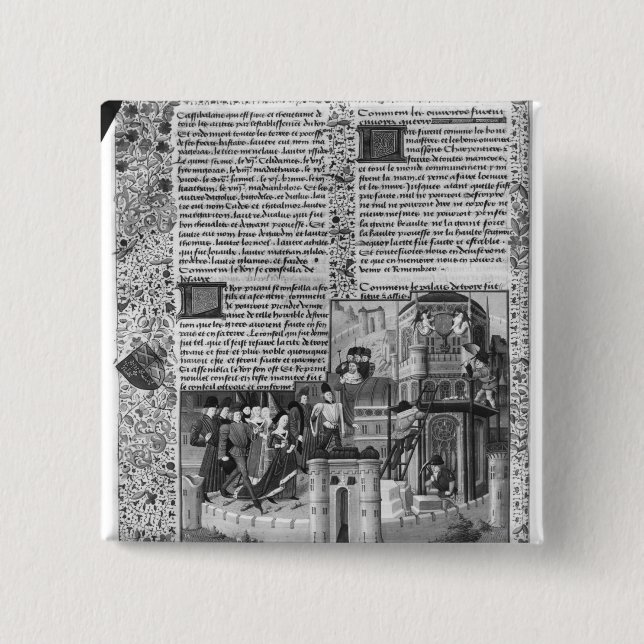 Priam watching the reconstruction of Troy 15 Cm Square Badge (Front)