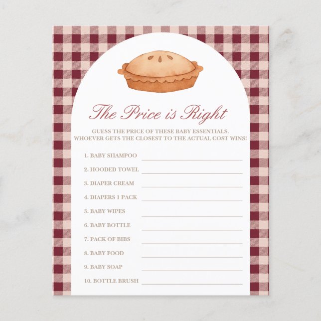 Price is Right Cutie Pie Baby Shower Game (Front)