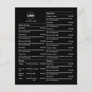 Price List   Black Business Menu Modern Restaurant