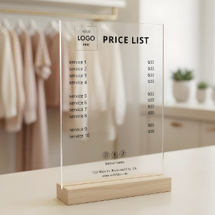 Price List Business Logo Acrylic Acrylic Sign