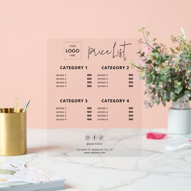 Price List Business Logo Acrylic Acrylic Sign (Wedding)