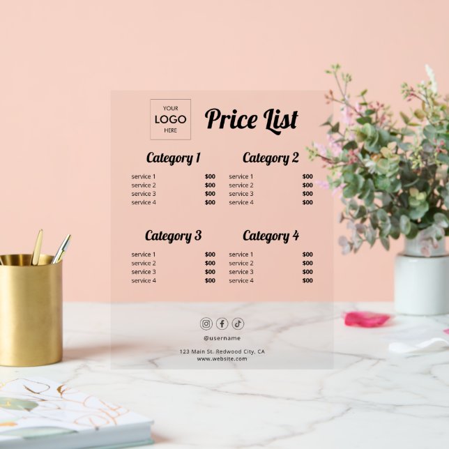 Price List Business Logo Acrylic Acrylic Sign (Wedding)