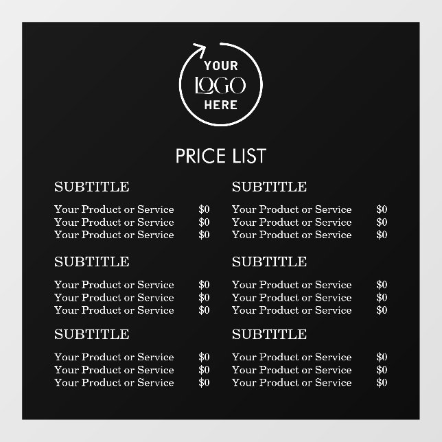 Price List | Business Logo Black Modern Minimalist (Sheet)