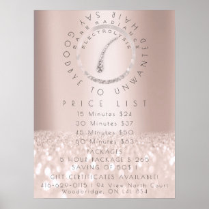Price List Electrolysis Hair Removal Rose Beauty1 Poster
