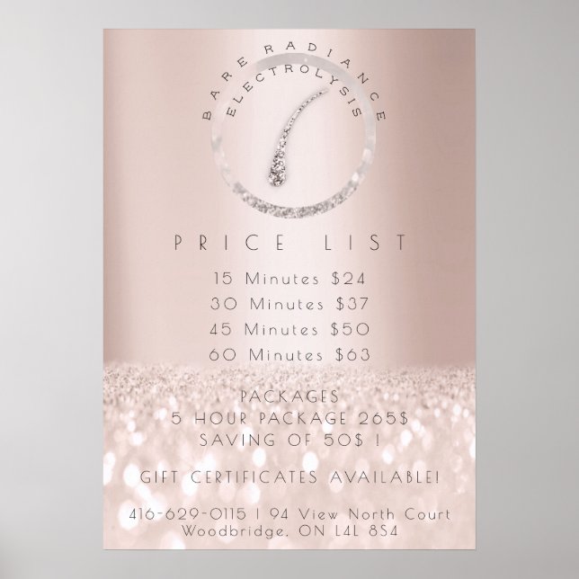 Price List Electrolysis Hair Removal Rose Beauty1 Poster (Front)