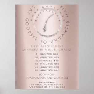 Price List Electrolysis Hair Removal Rose Glitter Poster