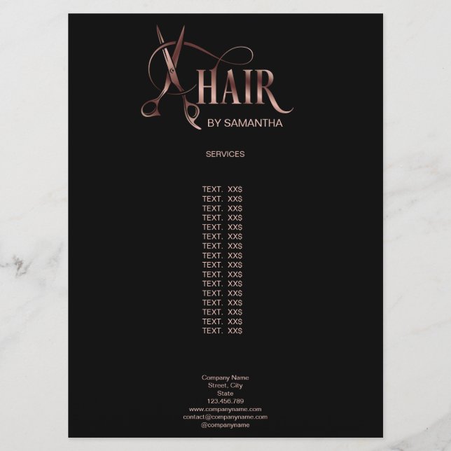 Price List Hairdresser Hair Stylist Scissors Menu (Front)