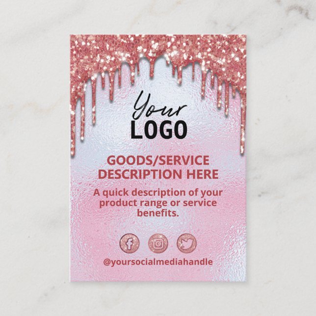 Price List Ingredients Glitter Drips Rose Gold Business Card (Front)