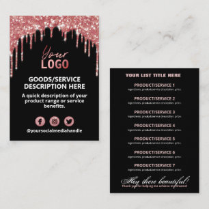 Price List Ingredients Rose Gold GlitterDrips Business Card