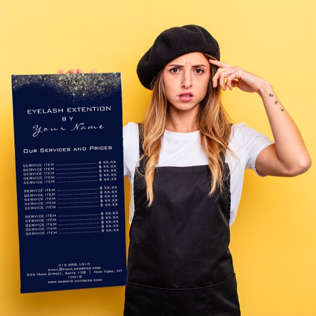 Price List Lashes Blue Makeup Hairdresser Gold Rack Card (Price List Lashes Blue Makeup Hairdresser Gold Rack Card)