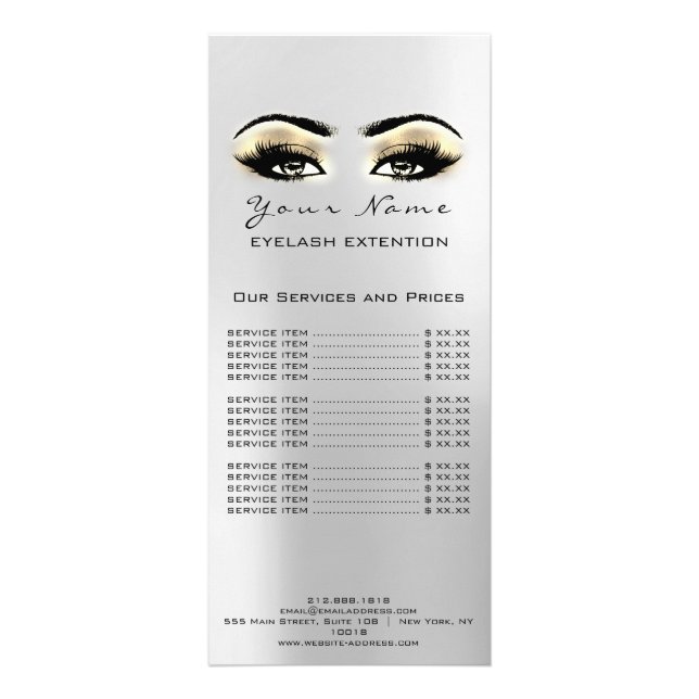 Price List Lashes Extension Makeup Artist Aestheti Rack Card (Back)