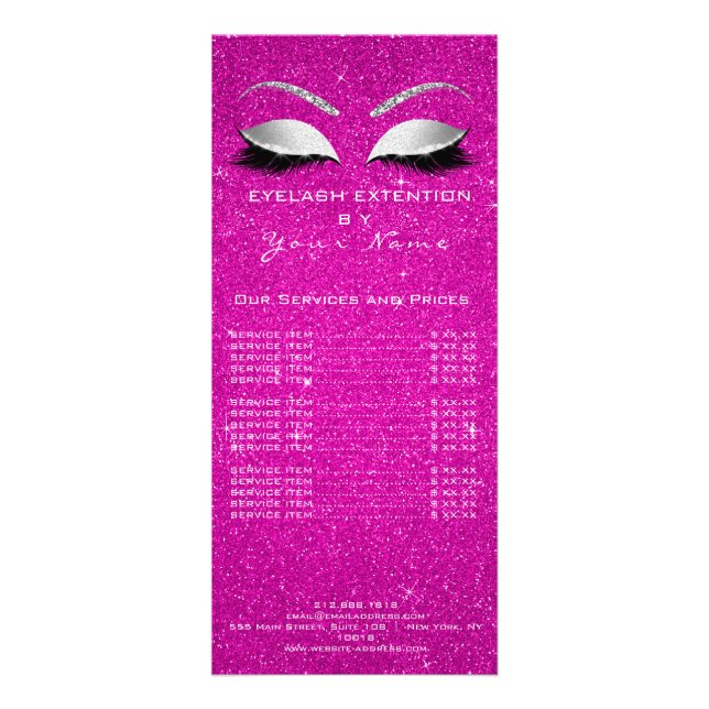 Price List Lashes Extension Makeup Hot Pink Rack Card (Front)