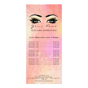 Price List Lashes Extension Makeup Rose Gold Peach Rack Card