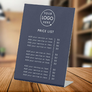 Price List   Logo Navy Blue Business Professional Pedestal Sign