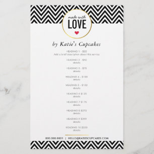 PRICE LIST made with love modern black chevron Flyer