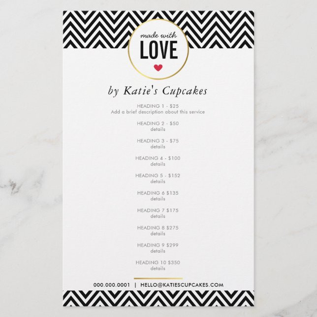 PRICE LIST made with love modern black chevron Flyer (Front)
