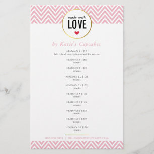 PRICE LIST made with love modern pink chevron Flyer